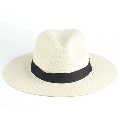 Fashion Men Straw Hat For Women Summer Trendy Beach Sun Hats Solid Color Fedoras Ribbon Casual Cowboy Jazz Cap Gangster Cap Male