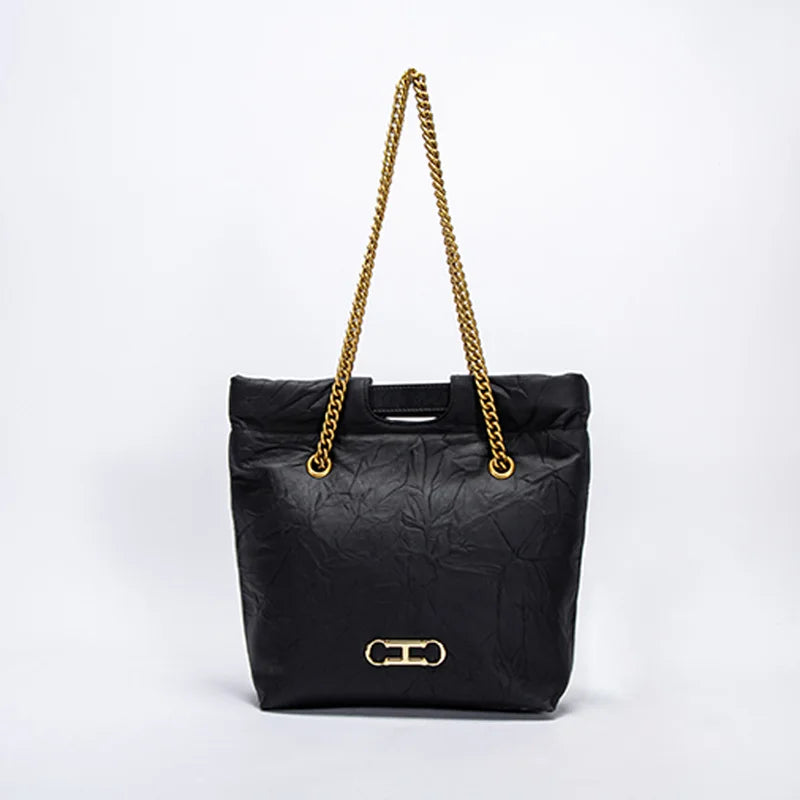 Body Design Solid Color Large Capacity Fashionable New Product Women's Shoulder Bag Chain Shoulder Strap Unique Folded Bag