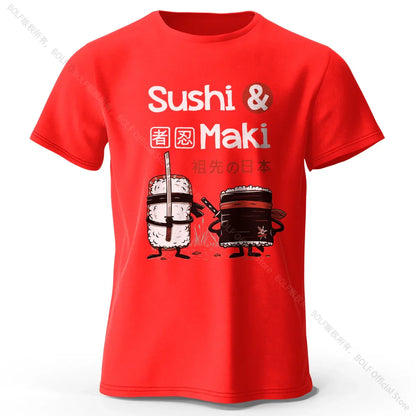 Kawaii Sushi Harajuku Printed 100% Cotton T-Shirt, Soft & Breathable Round Neck Short Sleeve Tee, Unisex Cute Style