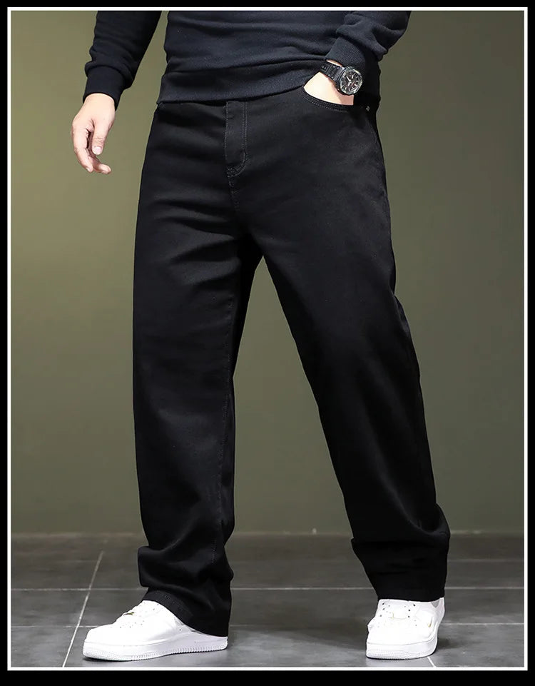 Extra Large Size 48 Men's Jean Straight Leg Loose Denim Pant Male High Elastic Stretch Fleece Big Plus 42 44 46 150 Kg 116 Waist