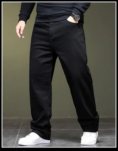 Extra Large Size 48 Men's Jean Straight Leg Loose Denim Pant Male High Elastic Stretch Fleece Big Plus 42 44 46 150 Kg 116 Waist