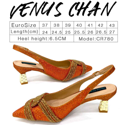 Nigerian Heel Party for Women Shoes and Bag Set Champagne Colour Rhinestone Handbag Italian Design Wedding INS 2024