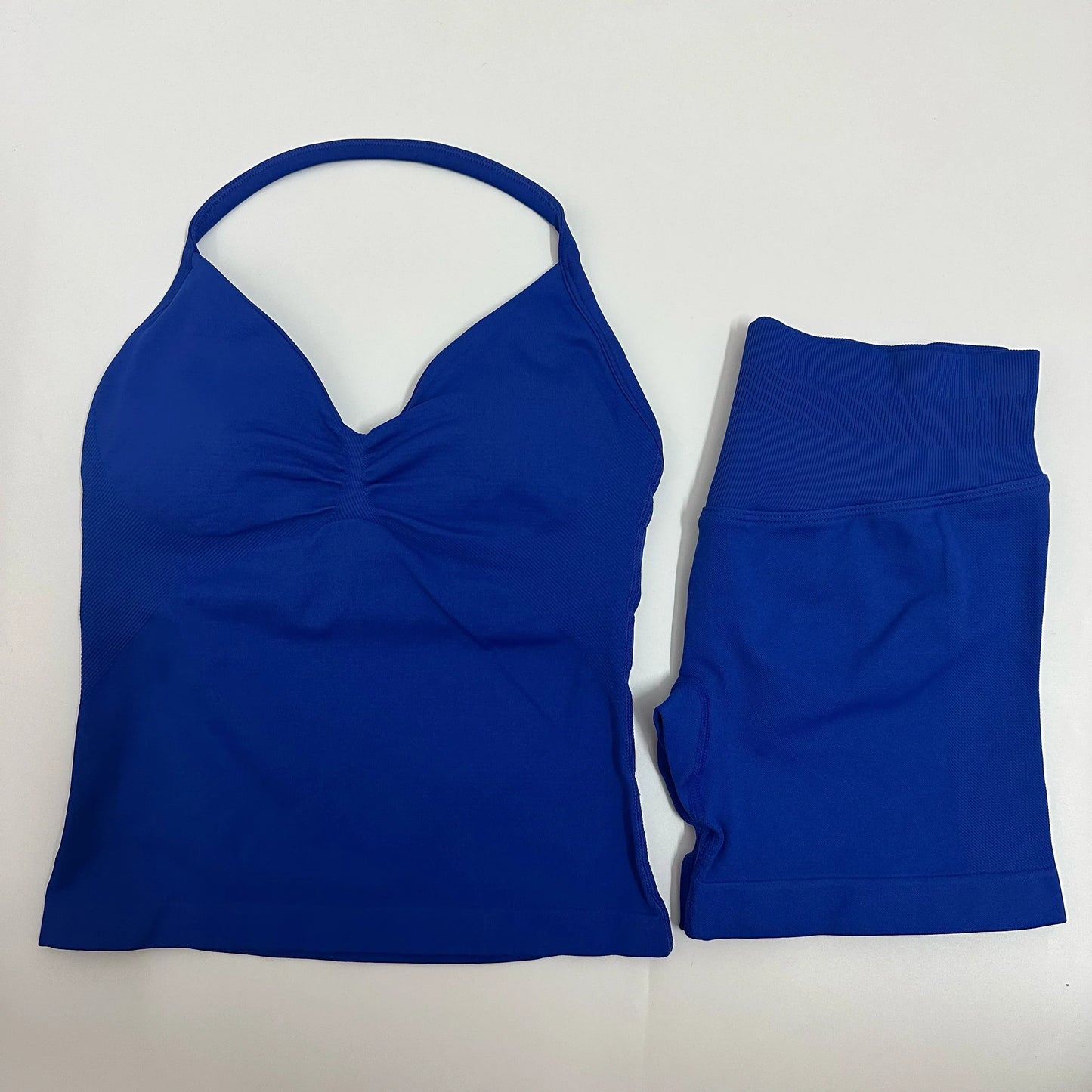 Women Yoga Set Seamless Yoga Longline Strappy Tank Top Scrunch Sports Shorts Gym Clothes Woman Summer Workout Outfit