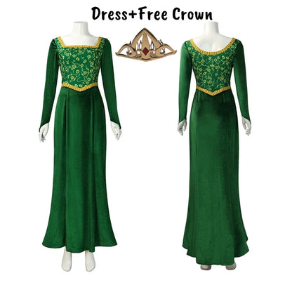 Anime Princess Green Dress Fiona Dress Shrek Cosplay Costume Halloween Fancy Fantasy Party Suit Roleplay for Adult Woman