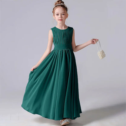 Customized Chiffon Pleated Flower Girl Dresses Sashe Kid Wedding Birthday Party Pageant Gowns Junior Bridesmaid Dress