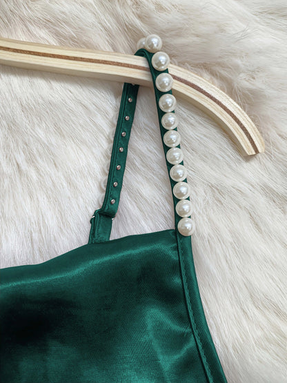 Pearl Strap Satin Slip Retro Dress. Simple in Design, Stylish and Elegant, Ideal for Parties, Weddings, Dates and Daily Commutin
