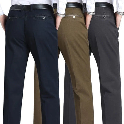 Men's Office Business 100% Cotton Pants Summer Thin & Autumn Thick High Waist Straight Loose Solid Bland Suit Slacks GOZBKF
