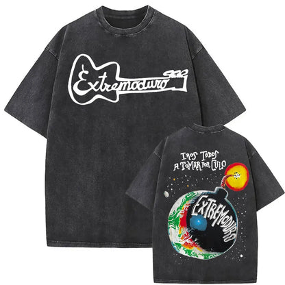 Rock Band EXTREMODURO Tour 2025 Vintage Washed T-shirt Men Women Fashion Hip Hop Street T Shirts Summer Loose Oversized T Shirt
