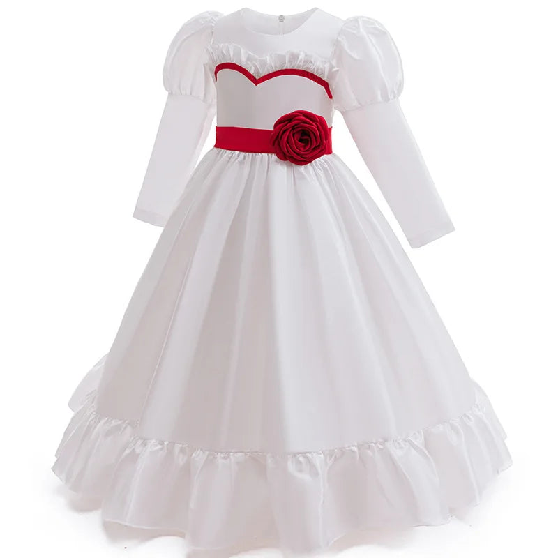 Kids Conjuring Halloween Costume Horror Doll Annabelle Cosplay Girl Dresses Rose Embroidery Baptismal Dress Girls Party Dresses