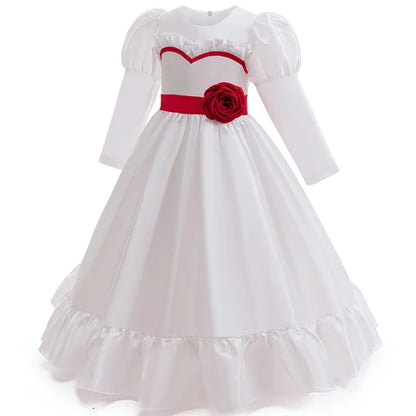 Kids Conjuring Halloween Costume Horror Doll Annabelle Cosplay Girl Dresses Rose Embroidery Baptismal Dress Girls Party Dresses