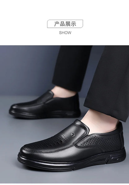Spring Summer Hallow Leather Shoes for Men Solid Color Breathable Business Casual Shoes Male New Designer Fashion Sandals Man