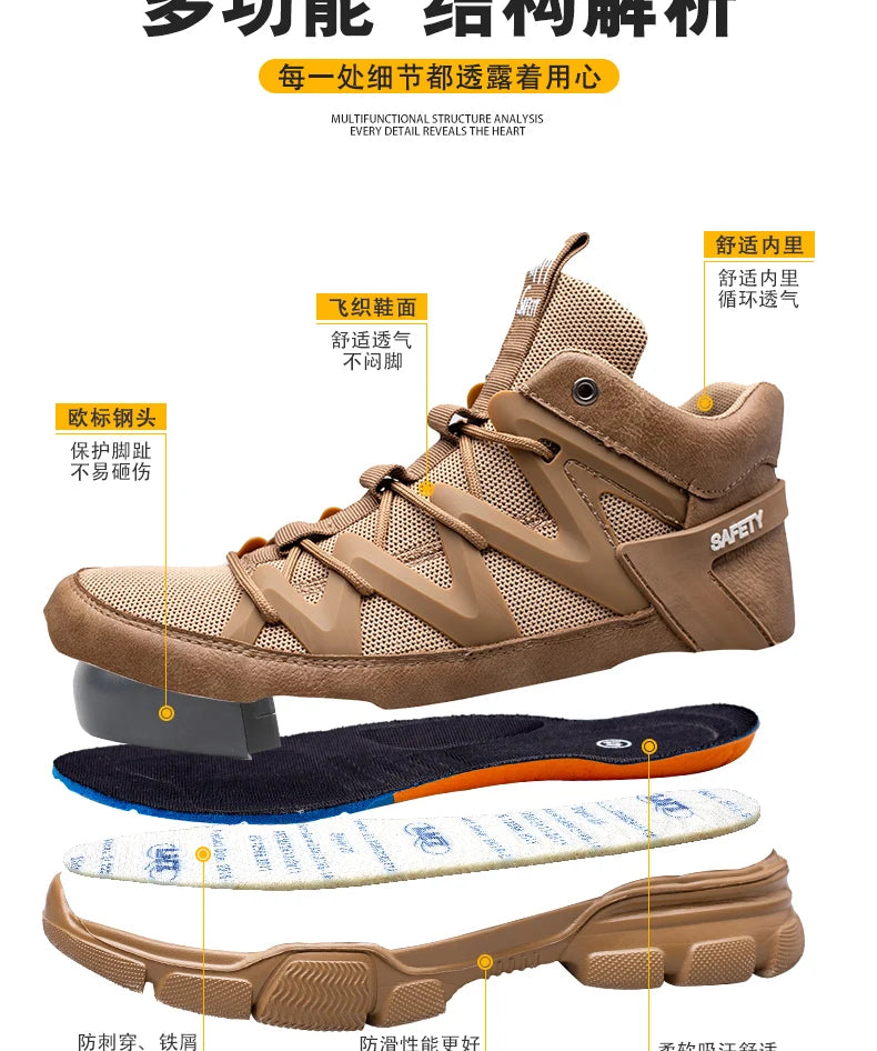 Male Work Boots Indestructible Safety Shoes Men Steel Toe Puncture-Proof Work Sneakers Male Shoes For Adult Work Shoes