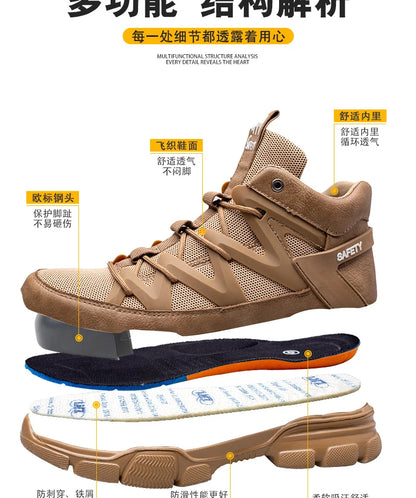 Male Work Boots Indestructible Safety Shoes Men Steel Toe Puncture-Proof Work Sneakers Male Shoes For Adult Work Shoes