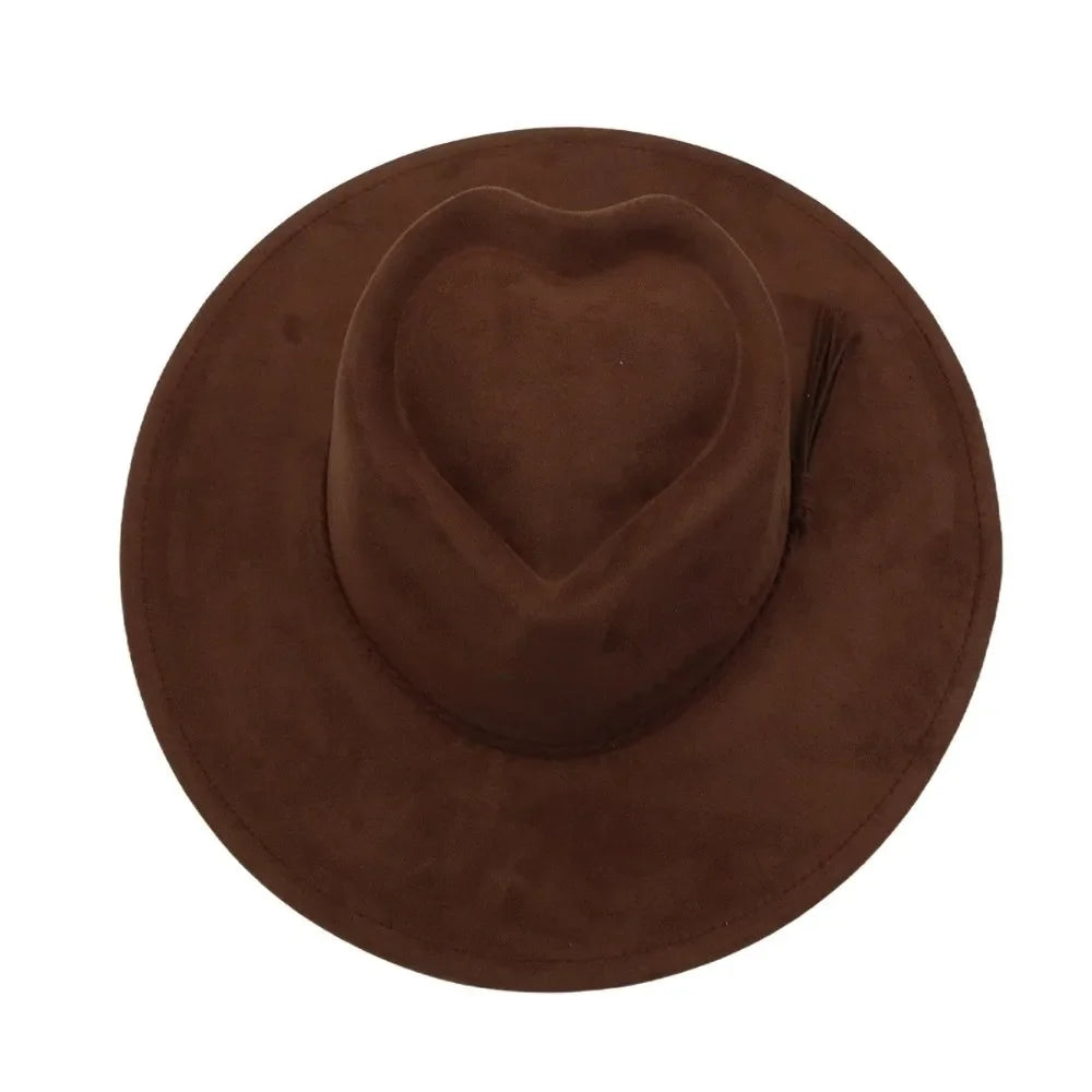 Fashion Heart Design Vegan Suede Hat Wide Brim Blank Style Wide Brim Hat Fedora Hat