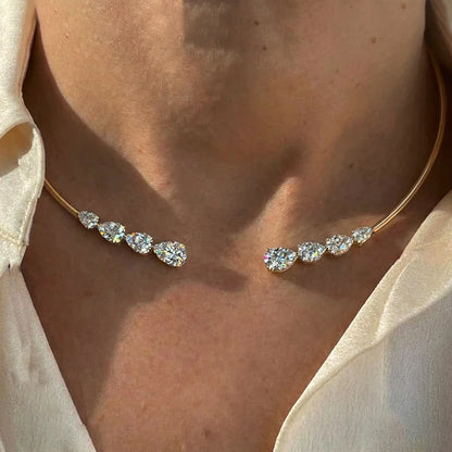 24cttw WaterDrop Moissanite Diamond Open Choker Necklace  925 Sterling Silver Pear Cur Diamond Cuff Collar Necklace for Women
