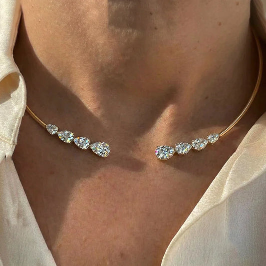 24cttw WaterDrop Moissanite Diamond Open Choker Necklace  925 Sterling Silver Pear Cur Diamond Cuff Collar Necklace for Women