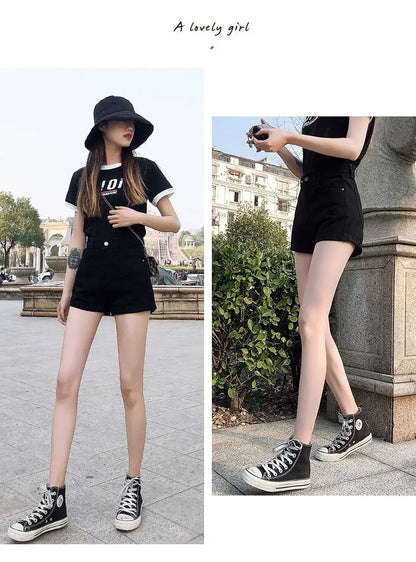 High-Waist Cuffed Denim Shorts Women Summer Korean Style Student Loose Slimming Outerwear A-Line Wide Leg Hot Pants Y2K Shorts