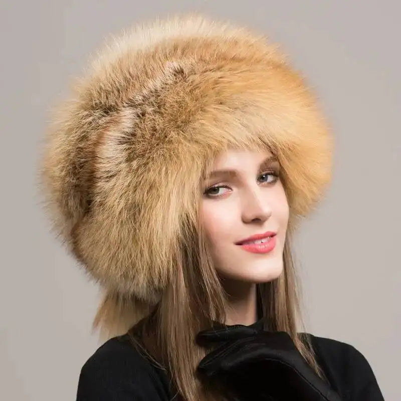 Real Fox Fur Hat For Women Winter Ear Protection Genuine Fur Hat Russian Natural Fur Bomber Hat Outdoor Thicken Warm Fur Caps