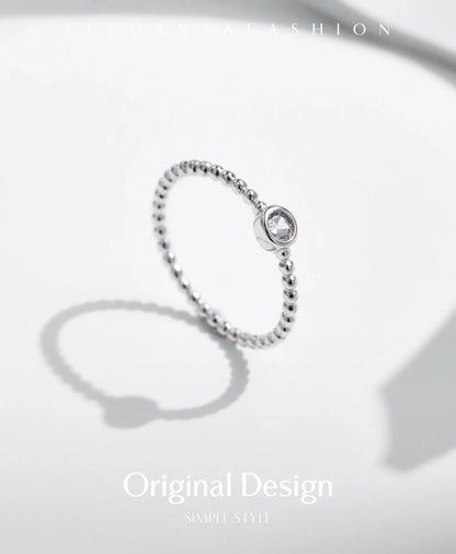 Bezel Setting Moissanite Ring 925 Sterling Silver Beads Trendy Stackable Finger Rings For Women Lab Diamond Jewelry