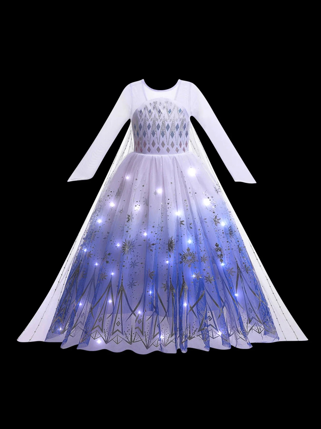 Girl Elsa Anna Princess Dress with LED Light Up Costume for Kids Cosplay Party Clothes Rapunzel Aurora Outfit Carnival Prom Gown