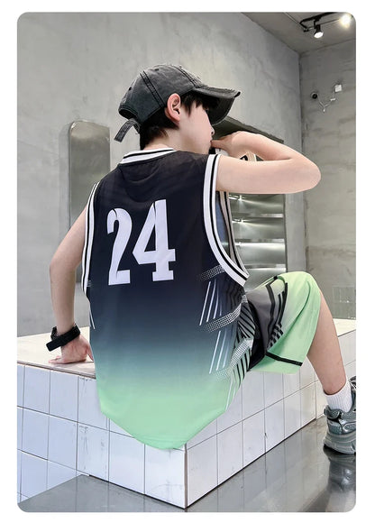 Summer Boy Child Basketball T-shirt Shorts Jersey Suit Quick Dry Kids Sports Wear Outfit Tweens Casual Clothing Set Sportswear