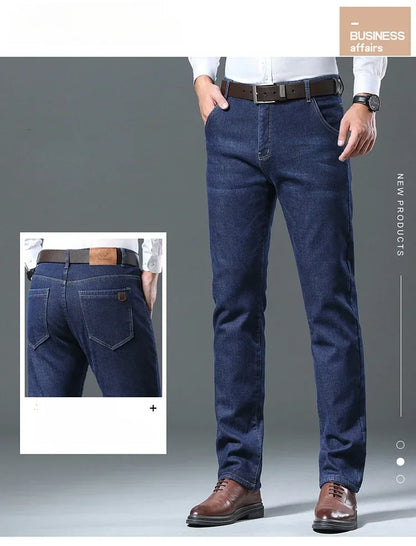 Winter Men's Fleece Thick Sherpa Jeans Business Casual Velvet Straight Denim Pants Male Wool Plush Classic Stretch Trousers