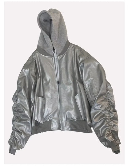 Autumn Winter Oversized Cool Black Thickened Warm Pu Leather Jacket Men Hood Luxury Designer Fake 2 Clothes