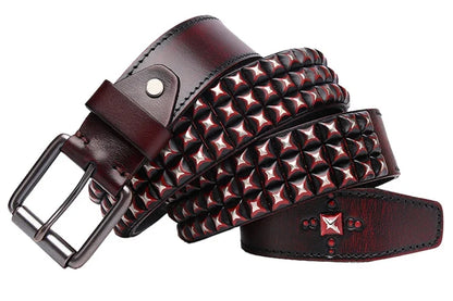 3.8CM Retro Real Genuine Leather Belt Luxury Thick Rivet Belts Men Leather Vintage Strap Male Wide Jeans Ceinture Black Waist