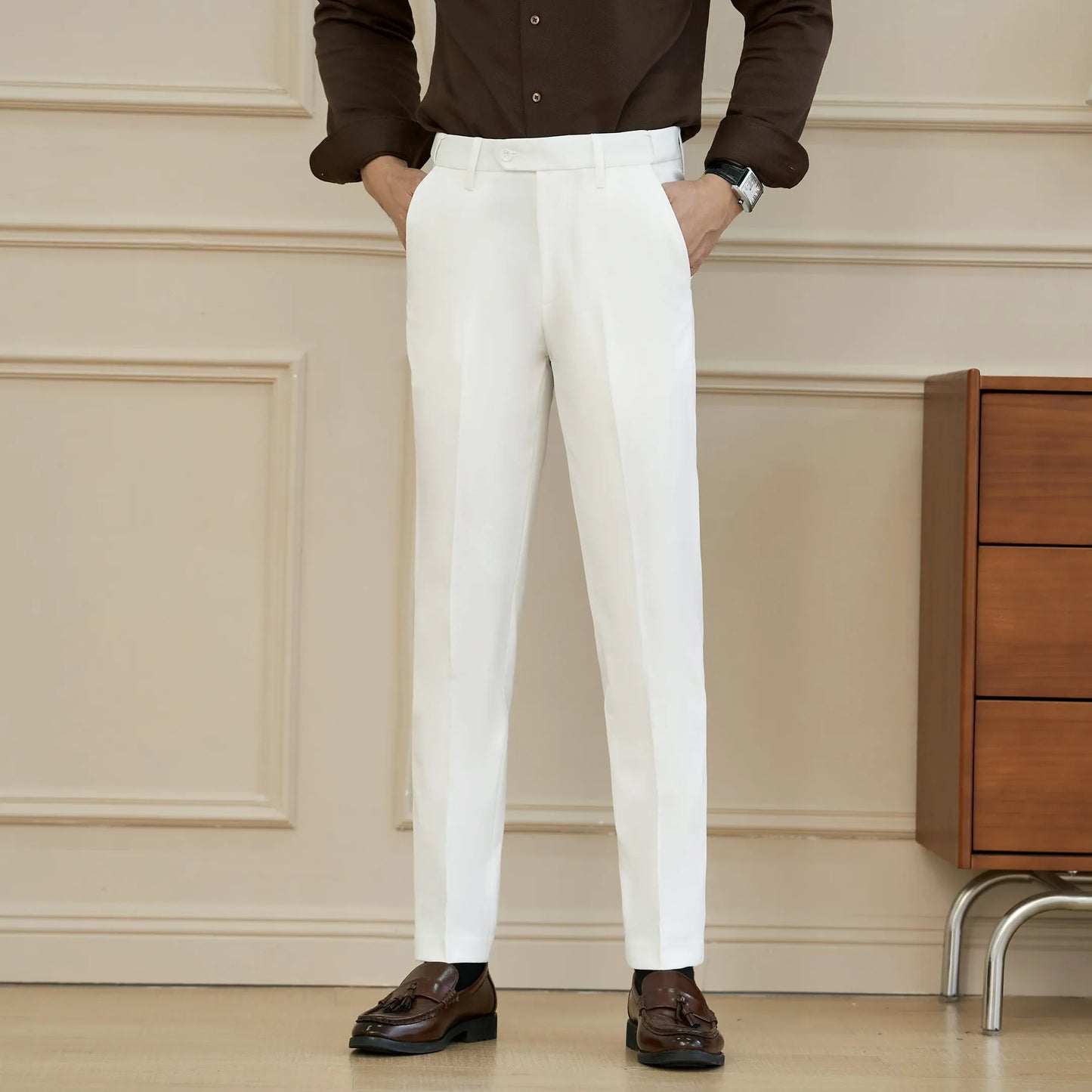 New Lnvisible Elastic Waist Design Men Business Casual Trousers High Quality Solid Slim Fit Office Social Fashion Suit Pants