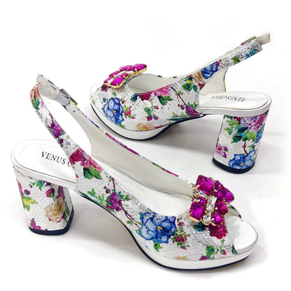 Italian Sandals and Bags Matching Set 2024 Women Heel Party for Gold Colour Wedding Bigger Size Thick Heel Shoes
