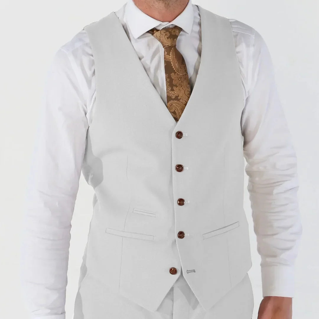 Men Vest Beige V Neck Single Button Solid Waistcoat For Wedding Birthday Banquet Party Business Daily Casual Men Suit Vest