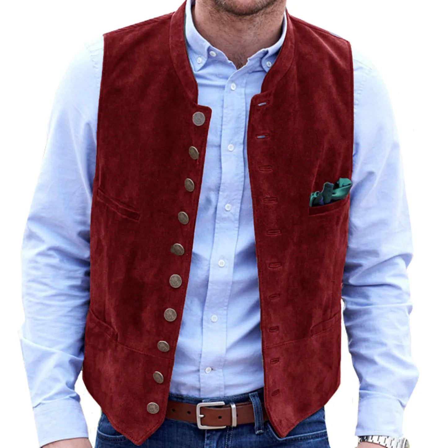 Men Vest Brown Frosted Velvet Single Button Casual Steampunk Style Waistcoat For Business Work Office Daily Sleeveless