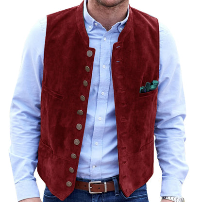 Men Vest Brown Frosted Velvet Single Button Casual Steampunk Style Waistcoat For Business Work Office Daily Sleeveless