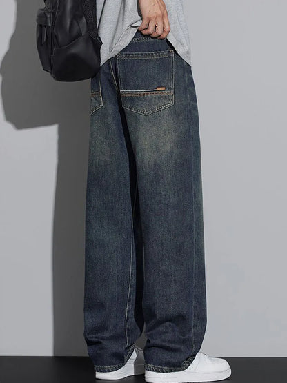 Cotton Baggy Men Wide Leg Jeans Retro Loose Streetwear Fashion Korean Straight Washed Denim Trousers High Quality Brand Clothes