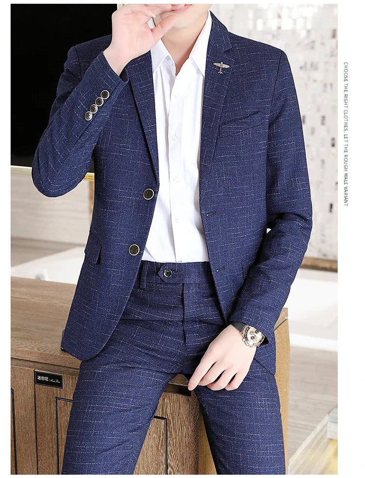 Fashion New (Suit + Trousers) Boutique Business British Dress Casual Party Slim Trend Handsome Two-Piece Suit