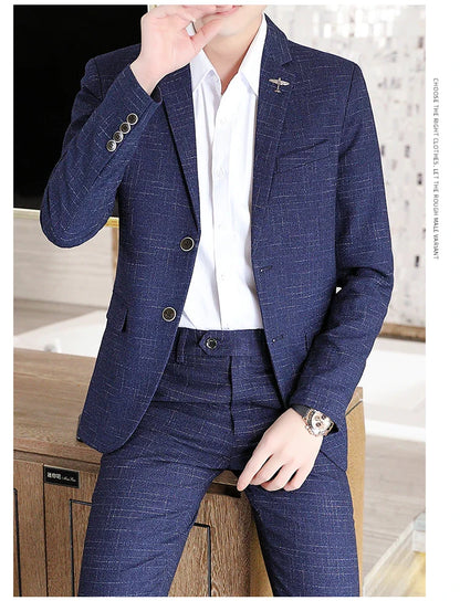 Fashion New (Suit + Trousers) Boutique Business British Dress Casual Party Slim Trend Handsome Two-Piece Suit
