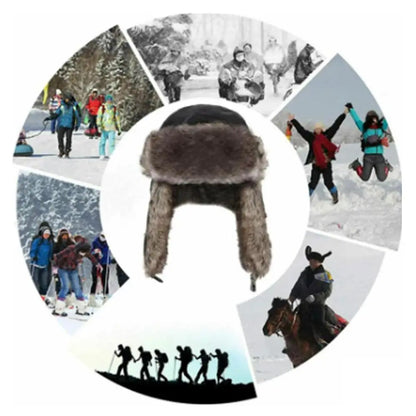 Men Women Trapper Bomber Hats Russian Ushanka Warm Winter Fur Earflap Hat Outdoor Sports Skiing Hunting Fishing Plush Cap