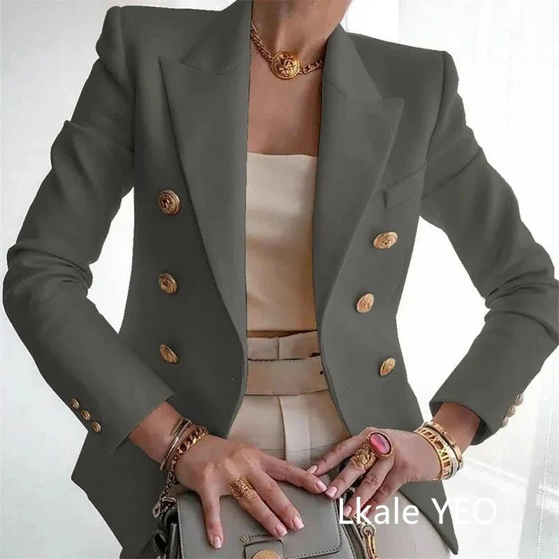 Women's Small Blazer Jacket 2026 Spring Autumn Casual Office Elegant Ladies Suit Coat High-end Double-breasted Lady Outerwear