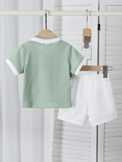 2pcs Infant Toddler Polo Neck Short Sleeve Hoodie And Shorts Set for Spring Summer Casual Outdoor Wear Comfortable Sporty Outfit
