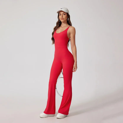 Seamless Yoga Jumpsuit Sets Beautiful Back Tight Hip Lift Trousers Micro Flared Trousers Outdoors Sports Fitness tracksuit Woman
