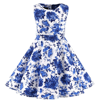 Girl's Retro Dress,Summer Princess Sleeveless Polka Dots Cotton Lightthin Romantic Floral 50s Vintage Dress Party Wedding Daliy