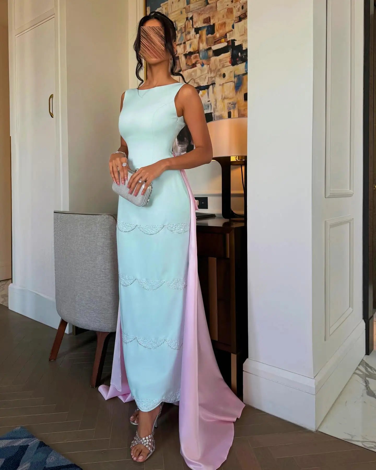 Mermaid Evening Dresses O-Neck Pink Tailing Ankle-Length Party Dress Spaghetti Strap Formal Prom Gowns Customized