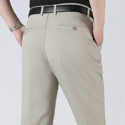 Spring Summer Mens Suit Pants Pure Cotton Business Casual Loose Straight Trousers Khaki Beige Black Formal Dress Pants