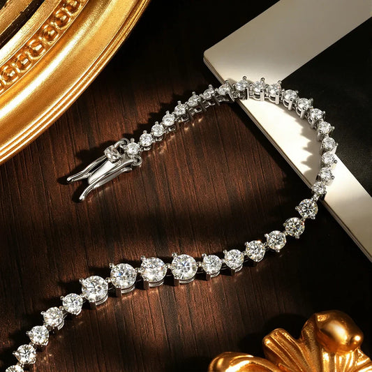 Bracelet de tennis en argent sterling 925 avec moissanite dégradée, 3 griffes, pierres de 2-3-4 mm, bracelet de mariage ou d'anniversaire pour femme, cadeau