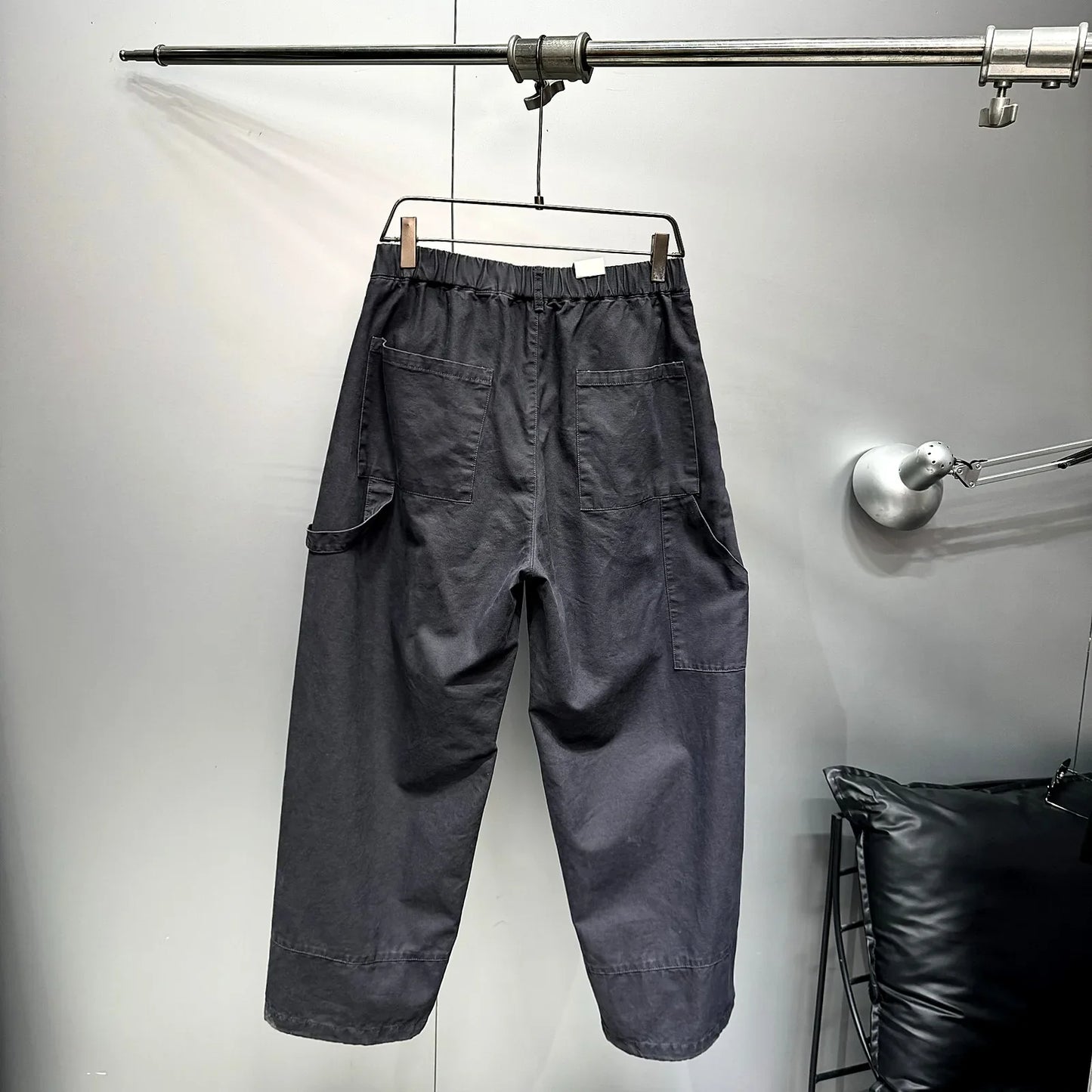 Mens Cargo Pants American Trendy Solid Black Cotton Heavyweight Wide Leg Loose Straight Streetwear Casual High Quality Pants