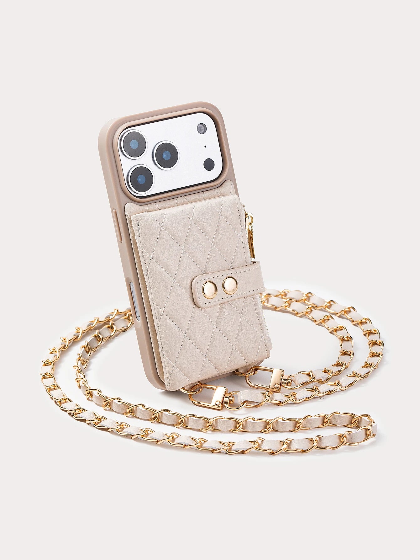 Lingge Double Button Fragrant Wind Phone Case, Change Card Bag, Quilted Leather Cover, Suitable for Apple 17/16/15/14/13/12/11