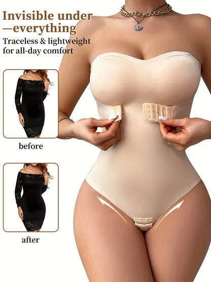 Large Size Strapless Thong Bodysuits Women Belly Control Full Body Shaper Adjustable Bust Removable Push Up Breast Underwear 4XL