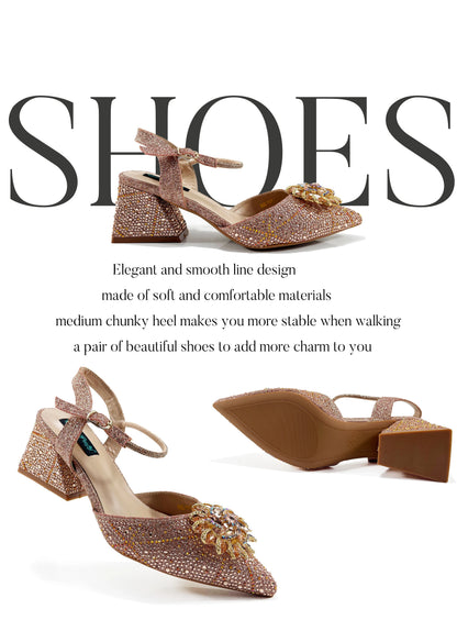 Fashion Design High-end Women's Shoes with Diamond Oval Stand Bag Women's High Heels for Special Day or Work