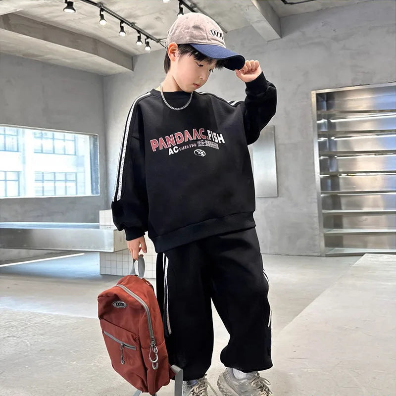 Spring Autumn Boys Striped Sports Sweatshirt+Sweatpant Workout Set School Kids 2PCS Tracksuit Children Outfit Jogger Suit 5-16Yr
