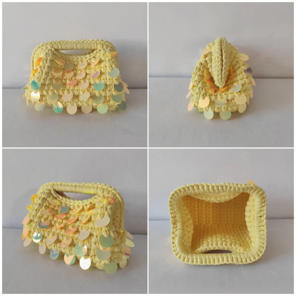 Yingzi Small Sequin Crochet Cluth Bag with Shine Paillettes Handmade Evening Bag Makeup Bag